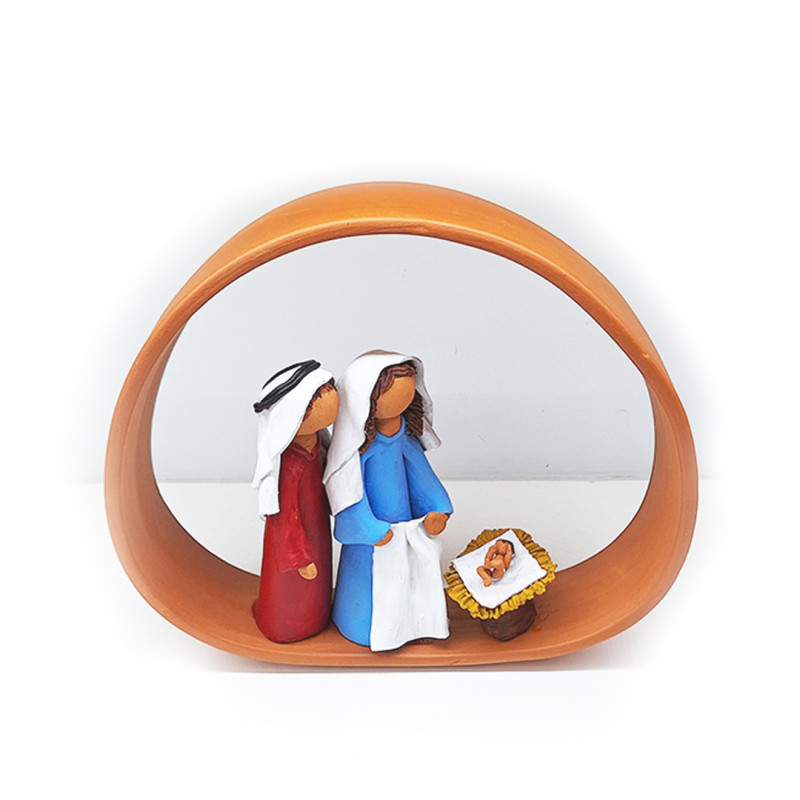 Clay nativity scene with an arch