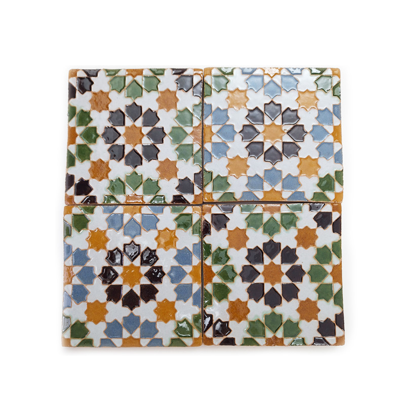 Set of 4 handmade Hispano Arabic relief tiles