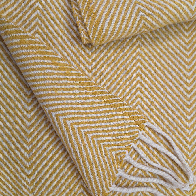 Manta de lã virgem-padrão amarelo em espinha