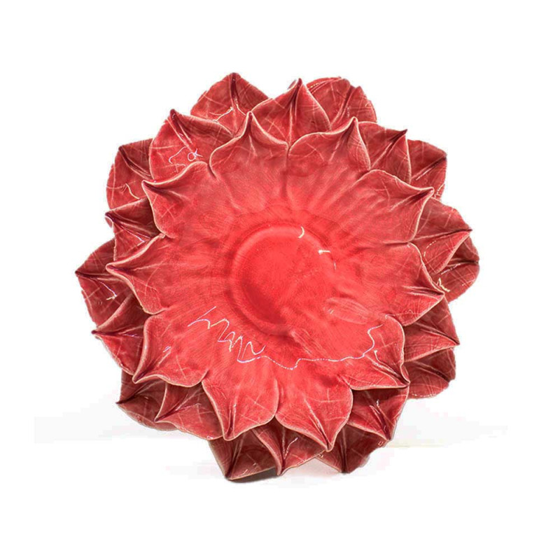 Castiçal Flor, em cerâmica - vermelho