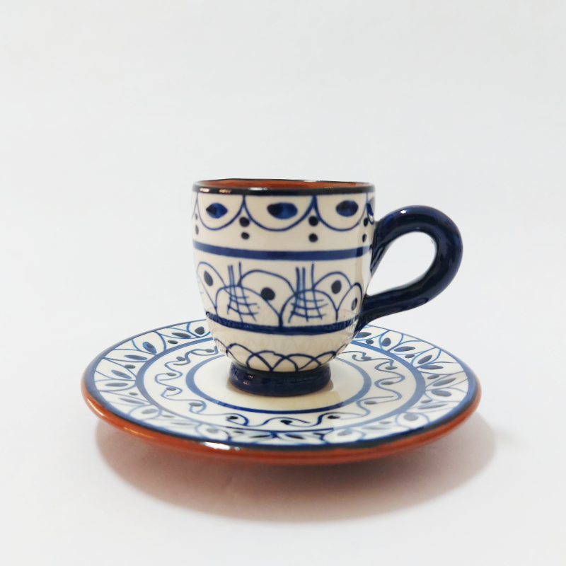 Chávena de café pintada à mão-azul e branco