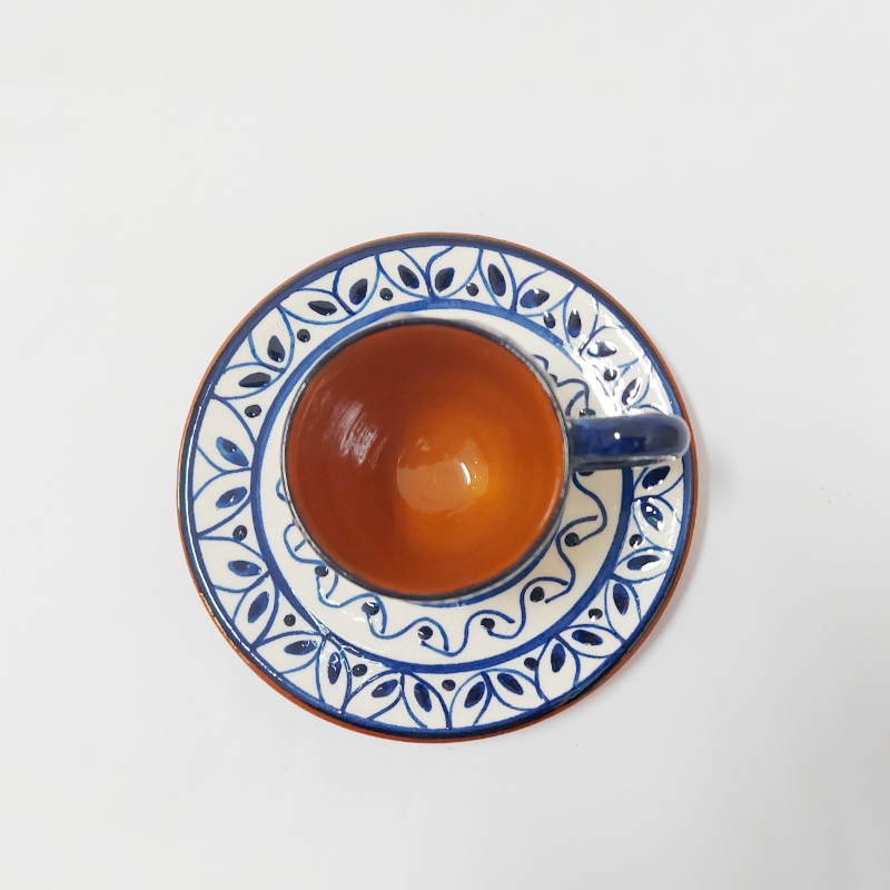 Chávena de café pintada à mão-azul e branco