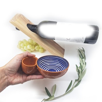 Wine bottle holder and clay olive dish